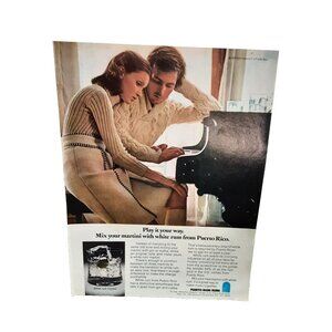 1976 Puerto Rican Rums White Rum Man Woman Piano Original Print Ad vintage 70s